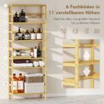 Badrumshylla 6 Plan Justerbar Naturfärgad Bambu för Badrum och Kök Fristående Förvaringshylla med Öppna Hyllplan Robust och Stabil Design