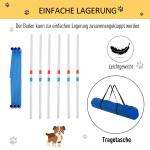 Slalomhinder för Agilityträning, Justerbara Slalompinnar med Bärväska, Rolig Aktivitet för Hundar i Trädgården, Vit/Blå, 305 x 60 x 94 cm