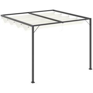 Vägghängd Pergola med Tak, Modern Trädgårdspaviljong i Metall, Skapar Skugga och Rumskänsla på Uteplatsen, Krämvit, 3 x 3 m