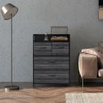Kommod och Sideboard med 4 Tyglådor i Industriell Design för Sovrum Hållbar och Stabil Svart Stål och MDF 60 x 29 x 85 cm
