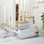 Kattlåda i Rostfritt Stål med Hög Kant Grå Metall för Katter Upp till 7 kg Hygienisk och Luktfri Öppen Toalett med Spade Hållbar och Lättstädad 60 cm