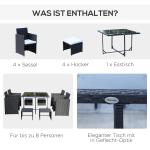 Sittgrupp Trädgårdsset Svart Polyrattan och Glas för Trädgård Terrass Balkong 8 Personer Väderbeständigt
