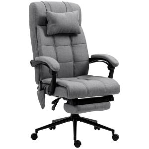 Kontorsstol Massagestol Grå av Polyester för Kontor Ergonomisk Chefsstol med Svankvärme och Fotstöd 66 x 76 x 112-120 cm