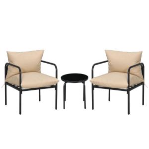 Trädgårdsmöbelset Bistroset Beige av Stål för Balkong och Uteplats 3 Delar med 2 Stolar och Soffbord Sittdynor