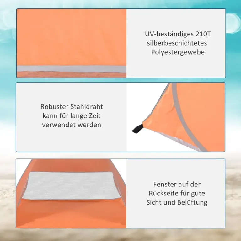 Strandtält Pop-Up Tält med Automatiskt Orange av Polyester