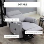 Elektrisk TV-Stol med Uppresningshjälp, Bekväm Relaxfåtölj i Linnetyg, Justerbar Liggfunktion för Seniorer, Ljusgrå, 83 x 89 x 102 cm