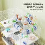 Dvärghamsterbur med 4 Nivåer, Tunnelsystem och Hydda, Grå, 78x45x73 cm