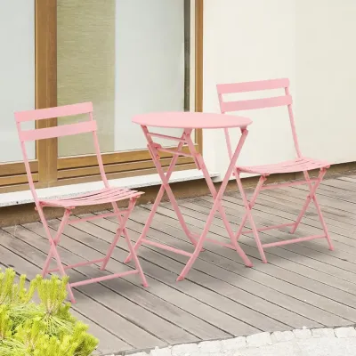 Bistroset 3 Delar med Fällbart Bord och 2 Stolar, Rosa