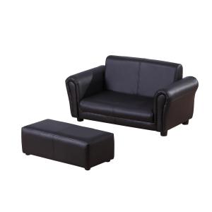 Barnfåtölj med Fotpall Liten Soffa för Barnrummet Mjuk Stoppning Konstläder Ergonomisk Svart 83 X 42 X 41 Cm