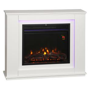 Elektrisk Kamin med Realistisk Eld Svart Metall och Glas för Vardagsrum Stämningsfull Värmare med Fjärrkontroll och Timer Justerbar Låga 12 Färger