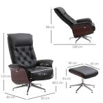Snurrbar Relaxfåtölj med Pall Bekväm TV-Stol Chesterfield-Stil Justerbart Ryggstöd Brun 82 X 83 X 110 Cm