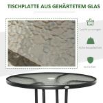 Runt Trädgårdsbord med Glasskiva Väderbeständigt Bistrobord med Parasollhål Stabil Metallram Svart 80 X 72 Cm