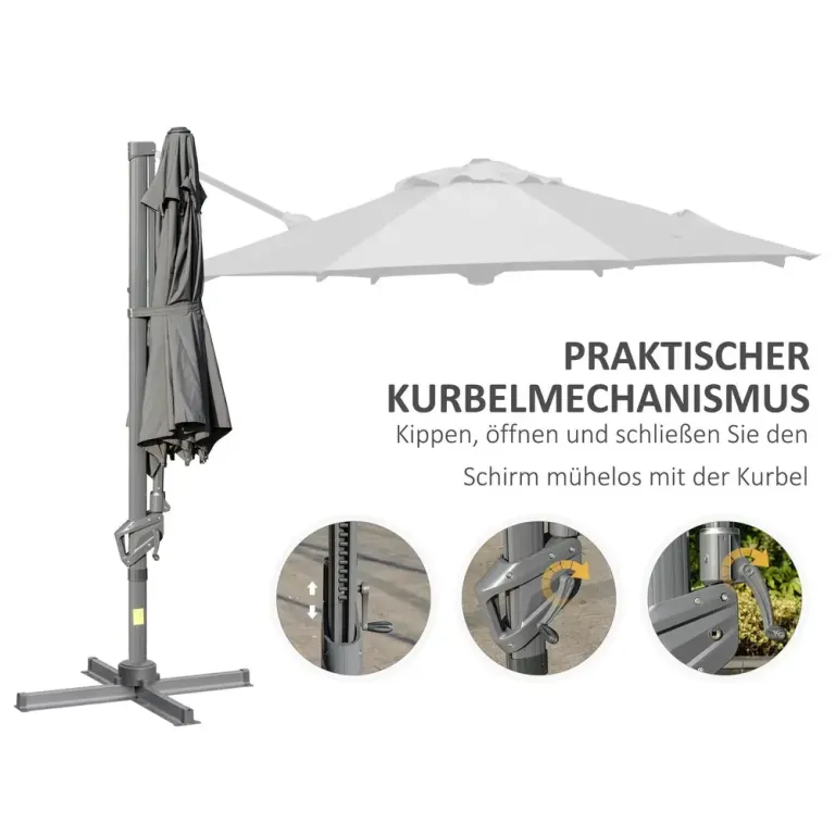 Hängparasoll med Vev Fribärande med Vinkel Stor 300 cm