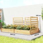 Odlingslåda med Spaljé Naturfärgad Trä för Trädgård och Uteplats Blomlåda med 3 Sektioner och Klätterstöd Rymlig Plantering 240x125x102 cm