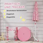 Utemöbler Barn 4 Delar Rosa Metall och Tyg för Trädgård Bord med Parasoll och 2 Stolar Hopfällbar 50x50x50 cm