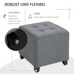 Fotpall Fyrkantig Pall Grå av Tyg med Linnelook och Trä för Vardagsrum Ottoman med Fotstöd Bekväm Sittplats 35 x 35 x 35 cm