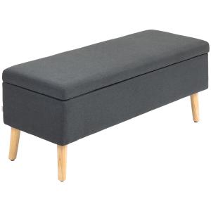Stoppad Förvaringsbänk/Sängbänk, Linnelook, Gummiträ, Mörkgrå, 110 x 39 x 45 cm
