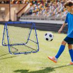 Fotbollsrebounder Kickback Goal Rebound Wall Net Justerbart 5 Nivåer Stål för Träning och Spel Blå 100 X 95 X 90 Cm