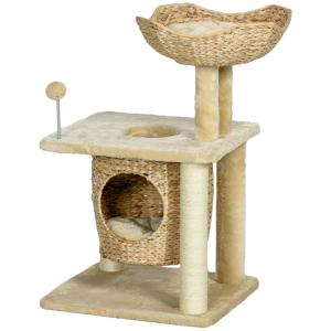 Skrapstolpe Kattträd Beige av Sisal och Plysch för Små Katter Litet Klösträd med Kattgrotta och Lekboll 74 cm
