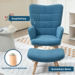 Fåtölj Öronlappsfåtölj med Pall Blå av Manchesterlook och Trä för Vardagsrum Loungestol med Hög Rygg