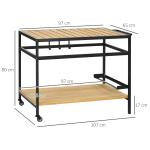 Serveringsvagn Stabil Svart Natur Metall för Trädgård och Uteplats i Industriell Design med Krokar och Hyllplan för Grill 107 x 65 x 80 cm