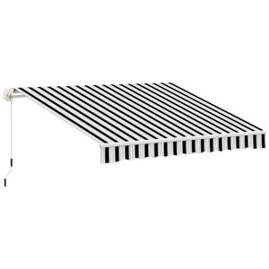 Manuell Markis med Vev, Justerbart Solskydd för Balkong och Fönster, Väggmonterad Markis i Aluminium, Vit/Blå, 395 x 245 cm
