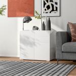 Skänk Förvaringsskåp med Låda Vit av Trä för Kök och Vardagsrum Bufféskåp med Push-Click Luckor 79 x 36 x 75 cm
