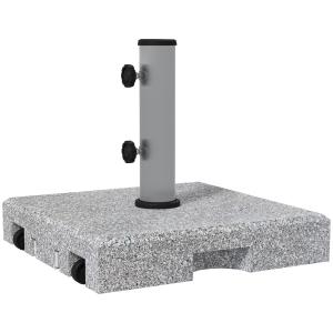 Parasollställ Paraplyfot Grå av Granit och Rostfritt Stål för Trädgård och Balkong med Hjul och Två Knoppar 28 kg