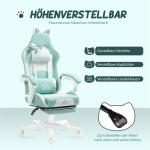 Gamingstol med Kattöron och Utdragbart Fotstöd samt Lutningsbart Ryggstöd för Spel Ergonomisk Havsblå Tyg 120 kg