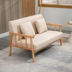 Soffa Loveseat Beige av Tyg med Linnelook och Trä för Små Rum 2-Sits Dubbelsoffa med Svankkuddar