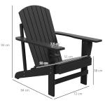 Adirondack Trädgårdsstol med Mugghållare Massivt Trä för Trädgård och Balkong Svart 72,5 X 97 X 93 Cm