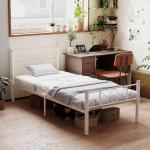 Sängstomme Enkelsängsram för Madrass Vit av Stål för Sovrum och Gästrum Hög Sängram 200 x 90 cm