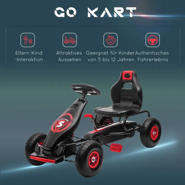 Trampbil Gokart Röd Svart av Metall och Plast för Barn 5-12