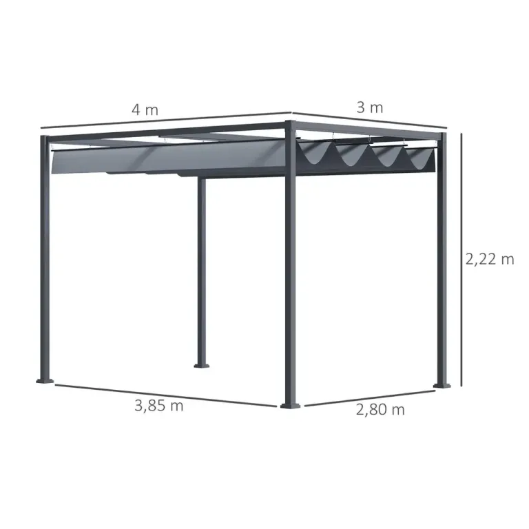 Pergola Trädgårdspaviljong med Tak Mörkgrå av Stål 4 x 3 m