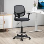 Ergonomisk Ritstol med Fotring, Höj- och Sänkbar Arbetsstol, Bekväm Snurrstol för Höga Skrivbord, Svart, 60 x 56 x 110-132 cm