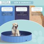 Hundbassäng Plaskdamm Blå Röd PVC och Trä för Hundar Pool för Avkylning på Sommaren Hopfällbar 120 X 30 Cm
