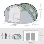 Stort Kupoltält för Camping, Rymligt Familjetält för 4-5 Personer med Myggnät, Vattentät Design för Utomhusäventyr, Mörkgrön/Grå, 2635 x 220 x 123 cm