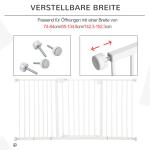 Säkerhetsgrind Hundgrind Vit av Metall för Husdjur Justerbar Trappgrind med 3 Förlängningar Ingen Borrning 74-147,5 cm