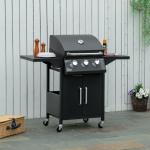 Gasolgrill med 3 Brännare, Mobil Grillvagn med Sidobord och Hjul, Perfekt för Sommarens BBQ-Fester, Svart, 121 x 55 x 109 cm
