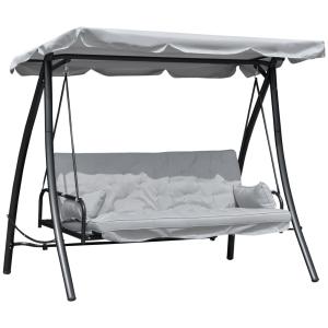 Hammock med Liggfunktion 3-Sits, Bekväm Trädgårdsgunga i Metall med Tak, Robust Hängsoffa för Avkoppling, Vit, 209 x 114 x 170 cm