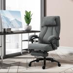 Kontorsstol med Massagefunktion och Fotstöd, Höj- och Sänkbar Chefsstol, Ergonomisk Snurrstol, Linnelook, Grå, 64 x 74 x 109–117 cm
