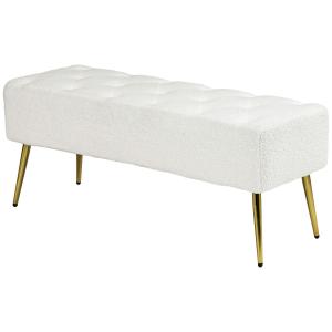 Klädd Bänk Sängbänk Kräm av Lammullslook och Stål för Sovrum och Vardagsrum Bänk med Knappsömmar 112 x 41 x 46 cm