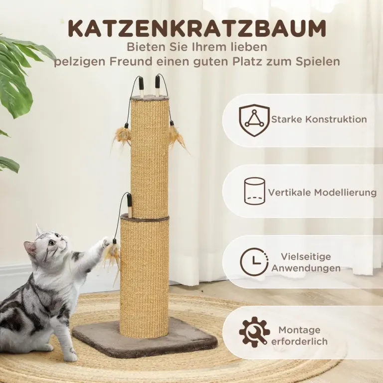 Klöspelare Klösmöbel Brun av Jute och Plysch 78 cm