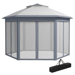 Trädgårdspaviljong Partytält Grå av Stål och Tyg för Trädgårdsfester Hopfällbar Pop-Up Paviljong med 6 Sidopaneler 4 x 4 m
