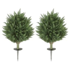 Konstgjorda Växter 2-pack och Cypress med 387 Blad samt Jordspett för Trädgård Hållbar och UV-beständig Grön Plast Diameter 40 x 60 cm
