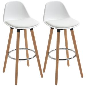Barstolar Köksstolar Set om 2 Vit av Konstläder och Metall för Matsal och Kök Barstol med Fotstöd Modern Design 38,5 x 42,5 x 91 cm