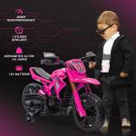 Elektrisk Barnmotorcykel 12V med Träningshjul, Signalhorn och Startljud, 3 km/h, Rosa