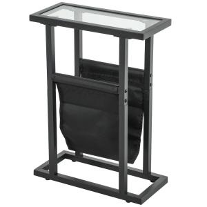 Sidobord Soffbord Svart av Metall och Glas för Vardagsrum Bord med Tygpåse och Förvaring 40 x 18 x 55,5 cm