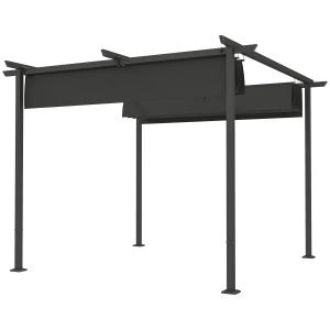 Pergola Trädgårdspaviljong med Justerbart Tak Mörkgrå av Metall för Terrass och Trädgård Fristående Solskydd UV30+ 3 x 3 m
