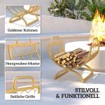 Vedställ Guld Metall för Inomhusbruk och Öppen Spis Elegant Vedförvaring med Modern Design Dekorativ Hållare för Bränsleved Stabil och Lätt 46 x 36 x 41 cm